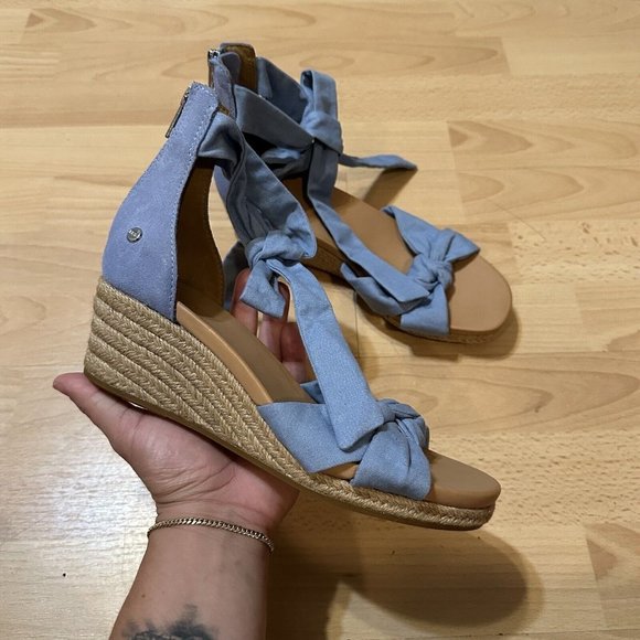 UGG Shoes Ugg Womens Yarrow Sandal Blue Suede Espadrille Wedge Size